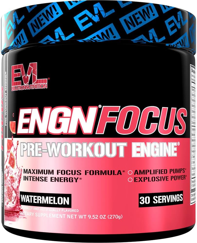 Evlution Nutrition ENGN Focus - Intense Pre-Workout med kreatin - Maximum Focus Formel - Pre-Workout Powder för bestående energi - med Beta-Alanine & Caffeine - 30 portioner - Vattenmelon