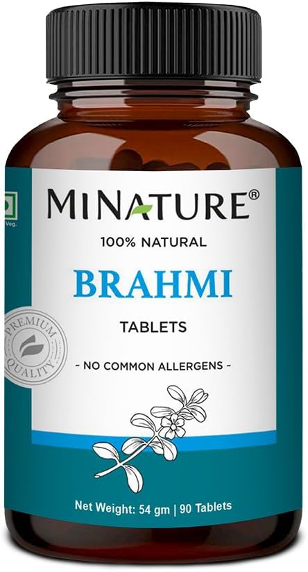 Brahmi tabletter - 90 tabletter, 1000 mg | 45 dagars leverans | av mi Nature | 100% naturliga brahmi tabletter | Vegan | Bacopa Monnieri | från Indien