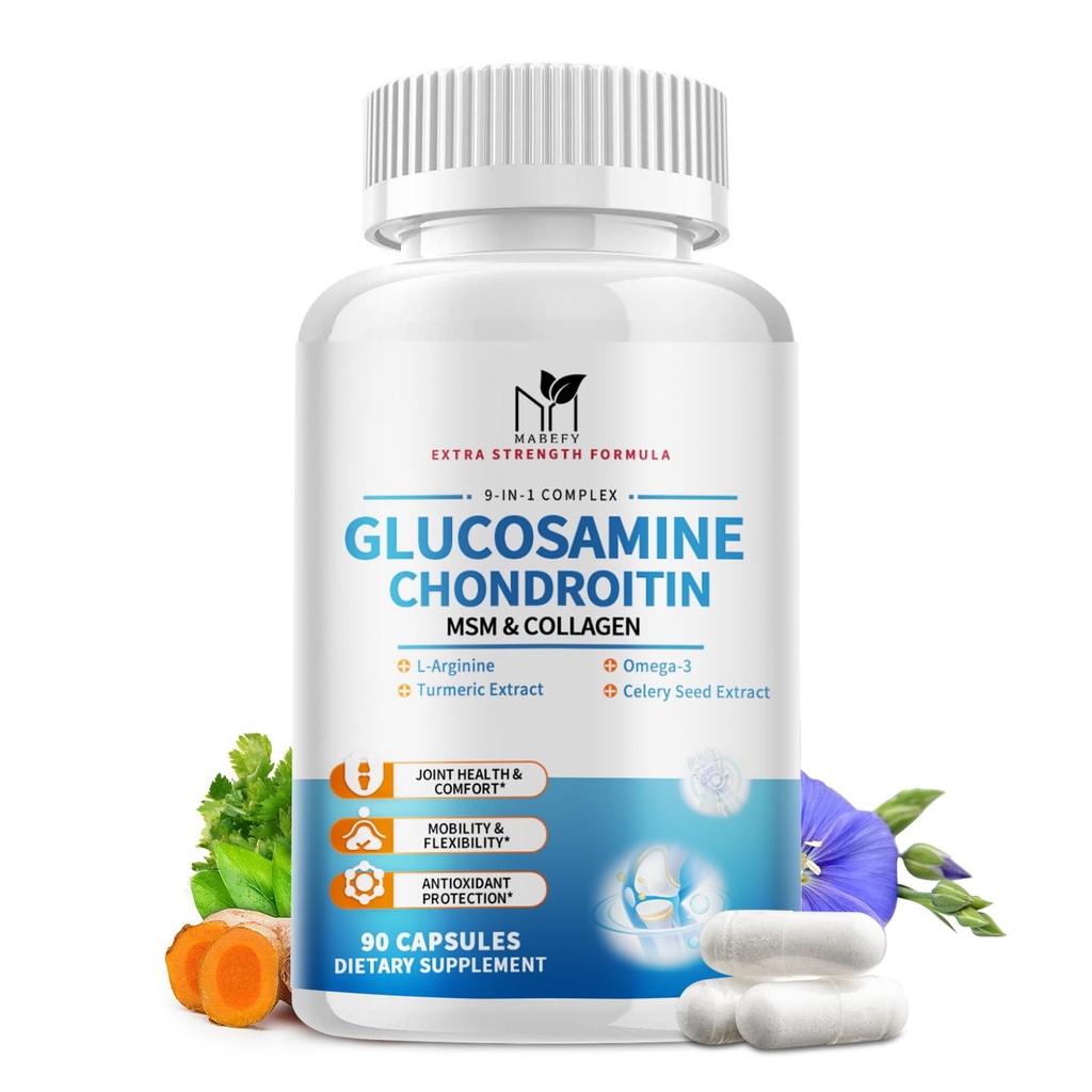 Glukosamin Chondroitin kapslar 1500mg med MSM, Collagen, gurkmeja - Gemensamt stöd tillskott för män och kvinnor, Joint Health Antioxidant Support, 90 kapslar