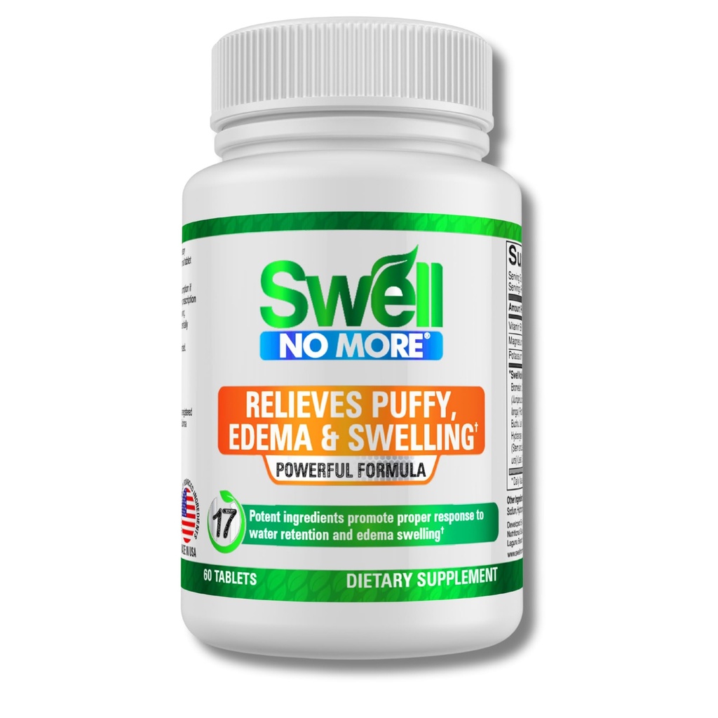 SwellNoMore Natural Supplement minskar vattenretention, Bloating, Puffy Eyes, Swollen Feet, Swollen Legs, Swollen Ankles & Other Types of Edema & Swelling, Fast & Naturally -1 flaska (1 Month Supply)