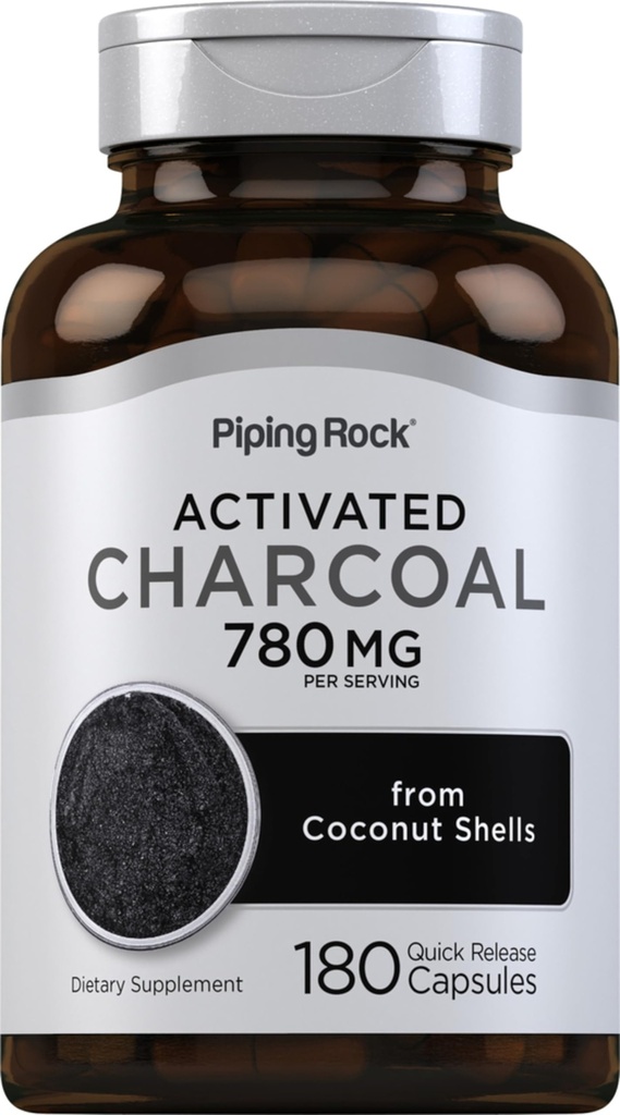 Piping Rock Activated Charcoal Pills | 780 mg | 180 Capsules | from Coconut Shells | Non-GMO, Gluten Free Supplement