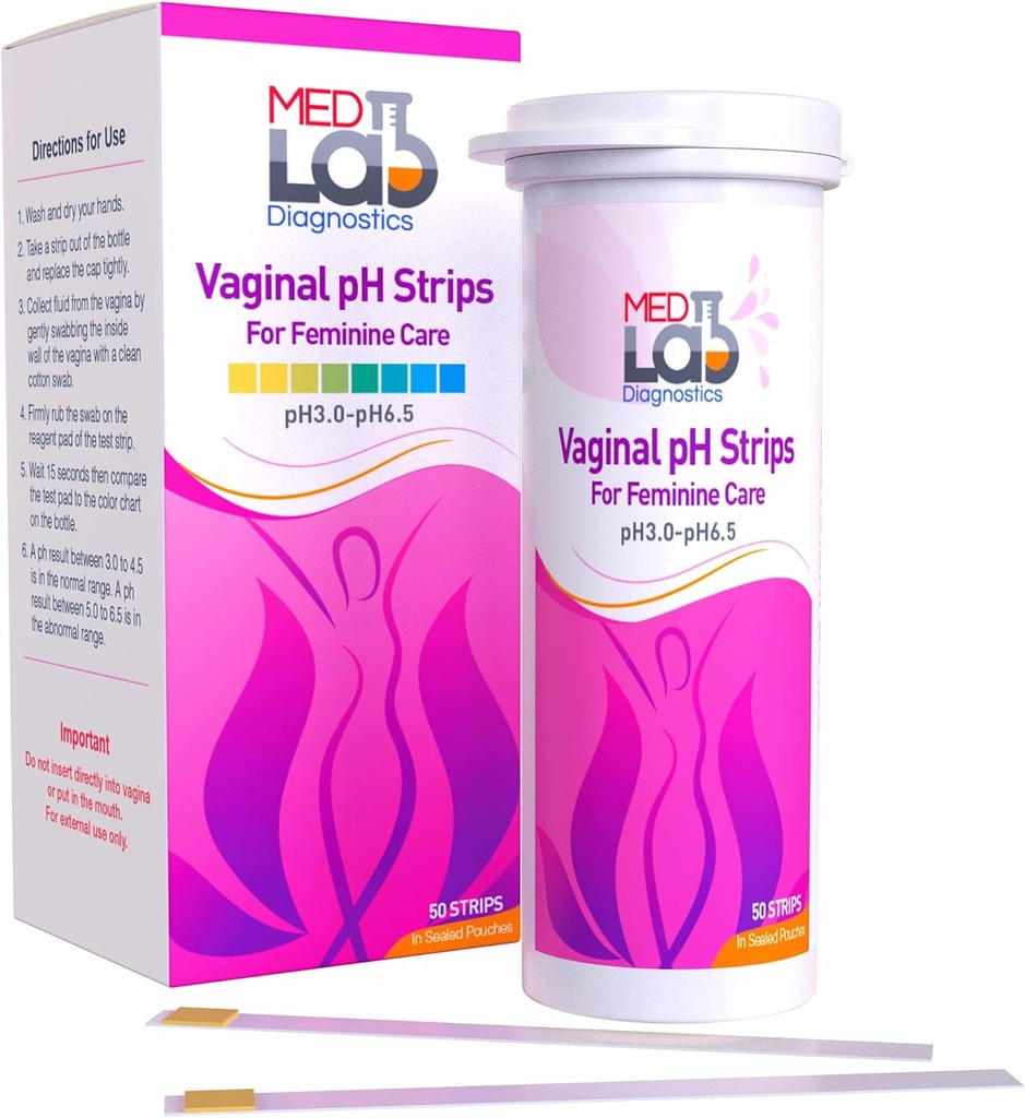 Vaginal ph Test Strips för kvinnor (50 cnt) BV Bakteriell vaginos och Yeast Infection Test Strips. Feminin pH-test för vaginal hälsa, syra och alkalinitet. Strips i förseglade påsar