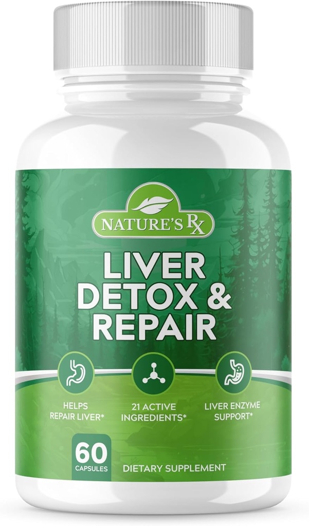 Naturens RX || #1 RATED Premium Liver Cleanse & Detox || Optimize Liver Function, Repair Liver Enzymes | Ultra Dosed Formel w/21 Kraftfulla Ingredienser | 3rd Party Tested + USA Made - 60 Capsules