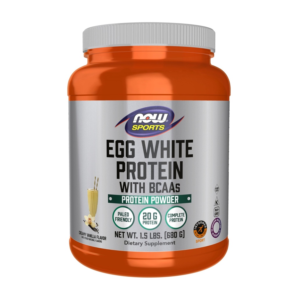 NOW Sports Nutrition, Egg White Protein, 20 G med BCAA, Creamy Vanilla Powder, 1,5 pund