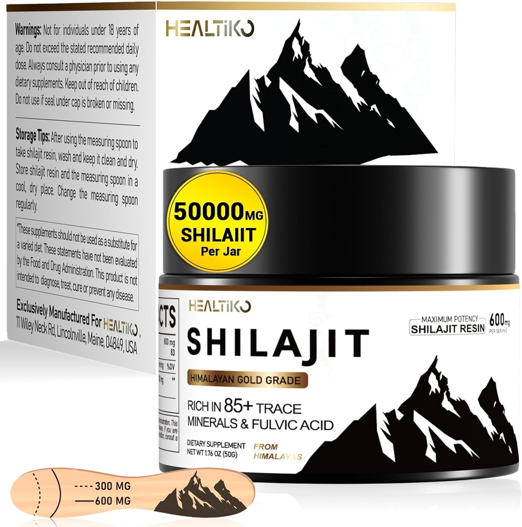 Shilajit Resin, Himalayan Shilajit Organic - 600mg Potency Gold Grade, Shilajit for Men & Women with 85+ Trace Minerals & Fulvic Acid, for Energy, Immunity & Strength, 83 Serving (50g)