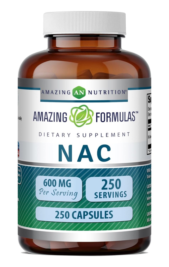 Fantastiska formler NAC (N-Acetyl-L-Cysteine) Supplement | 600 Mg per portion | 250 kapslar | Icke-GMO | Gluten Free | Made in USA
