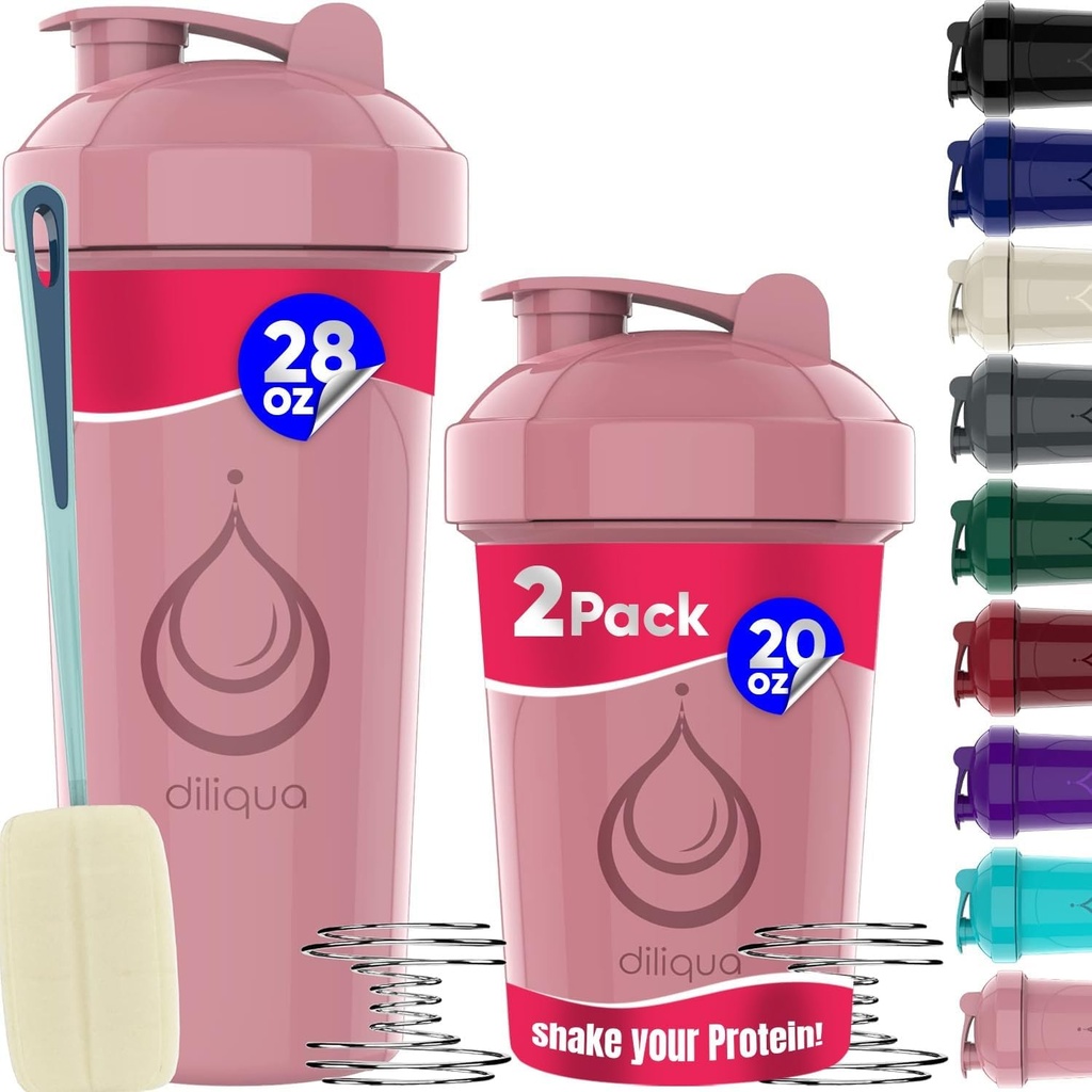 2 PACK, 28 oz & 20 oz Shaker Bottles med kraftfulla Wire Whisks för proteinblandningar | Leakproof Blender Shaker Bottle Pack | BPA-Free & Dishwasher Safe | Shaker Bottle | Shaker Cups för shakes