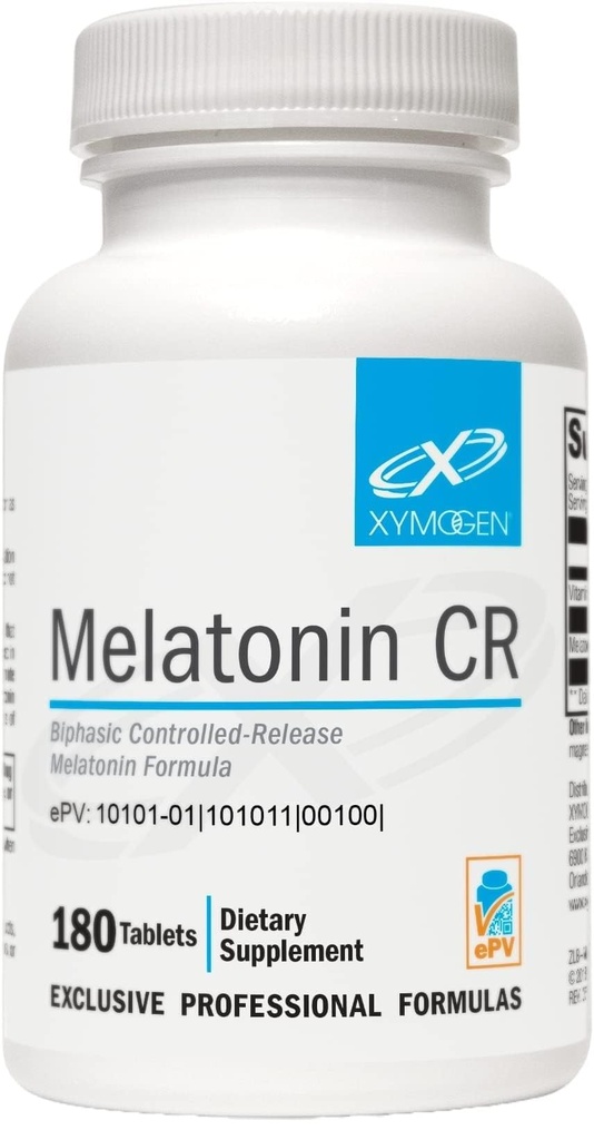 XYMOGEN Melatonin CR - Time Release Melatonin 5mg Supplement med vitamin B6 - Nighttime + Immune Support - Biphasic Delivery släpper snabbt sedan stadigt (180 utökade släpptabletter)