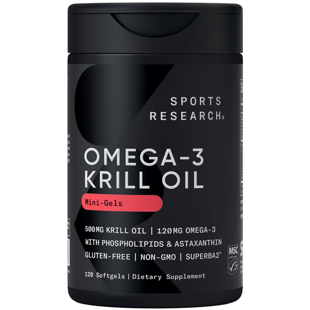 Sports Research Krill Oil Supplement med EPA & DHA Omega 3, Phospholipids & Astaxanthin från Antarctic Krill - Högsta koncentration av Krill Oil för Män & Kvinnor - 500mg, 120 Softgel kapslar
