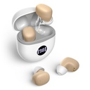 Hörapparater, laddningsbara hörapparater för seniorer med bulleravbokning, Small In Ear No Squealing Hearing Amplifiers Update Maximum Gain 40dB med Oval Charging Case LED Power Display, Beige