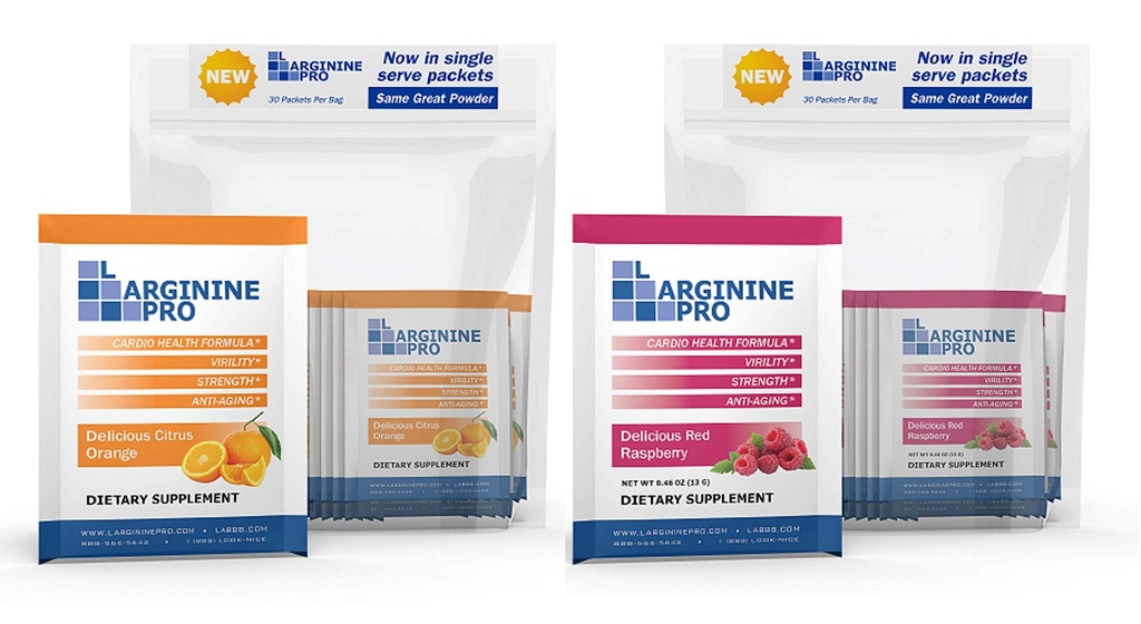 L-ARGININE PRO Supplement Powder | 60 Packets Single Serve Travel Size | 5 500 mg L-arginin Plus 1,100 mg L-Citrulline, Raspberry & Orange