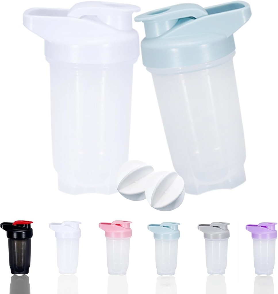Shaker Bottle Protein Shakes Cup och 10-Ounce/300ML Shaker-Bottle med Whisk Balls, Protein Shakers Bottles Set, Non-BPA plast (White+Blue(2PCS))