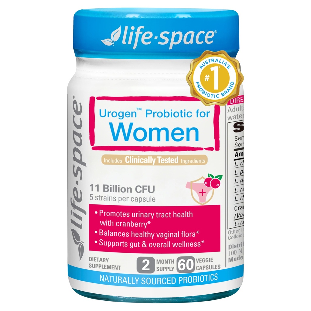 Life-Space Urogen Probiotic med Cranberry för urinvägs hälsa, kvinnors probiotikum med Lactobacillus rhamnosus & reuteri. för vaginal hälsa, 11 miljarder CFU per kapsel, 2-månaders servering-60 kapslar