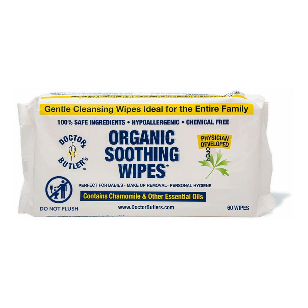 Doktor Butler's Soothing Wipes - All-Purpose Wet Wipes for Sensitive Skin, Face Wipes och Baby Wipes med Chamomile och Essential Oils* (1 Pack - 60 Count)