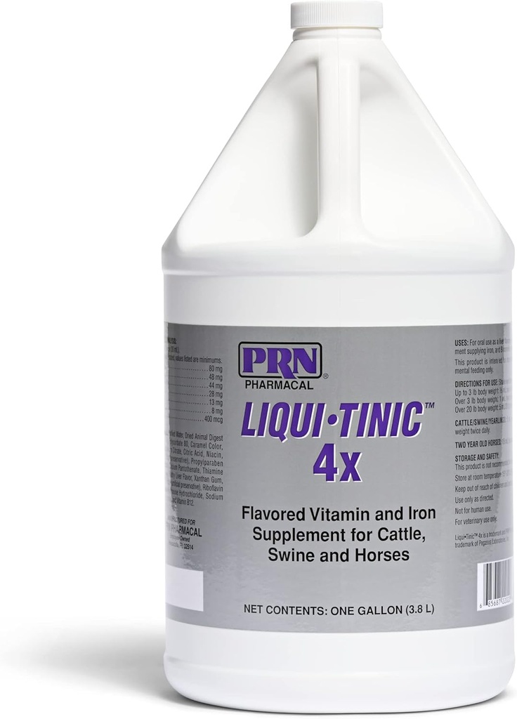 PRN Pharmacal Liqui-Tinic 4X - Järn & Vitaminer Oral Nutritional Supplement för Pets-Liver-Flavored Supplement med Järn & B-Complex Vitaminer för att stödja Wellness - 1 Gallon