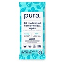 Pura Flushable Hemorrhoid Wipes XL, 48 Count, Medicated med Cooling Witch Hazel, Aloe & Coconut Oil, Fast Relief, Fragrance-Free, 100% plastfri
