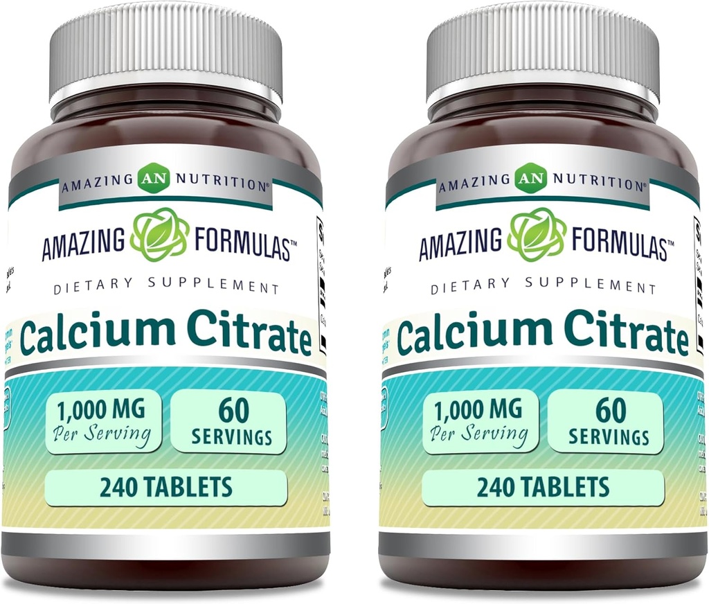 Fantastiska formler Calcium Citrate Supplement | 1000 Mg | Tabletter | Icke-GMO | Gluten Free | Made in USA (2 Pack, 240 Count)