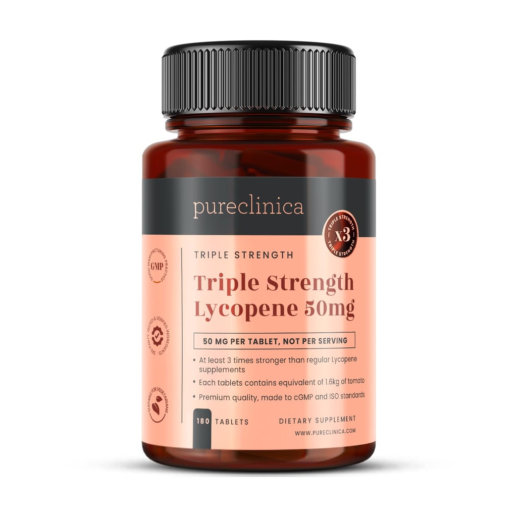 pureclinica Lycopene 50mg x 180 tabletter (6 månaders leverans). 300% Styrka av vanliga lykopen tabletter