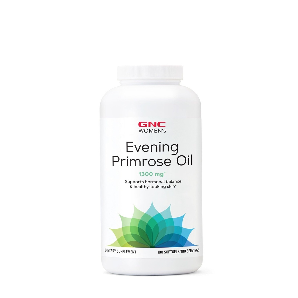 GNC Women's Evening Primrose Oil (EPO) 1300 mg | Stöder hormonbalans, immunitet, hälsosam hud och hjärthälsa | Daglig vitamin | 180 Softgel kapslar