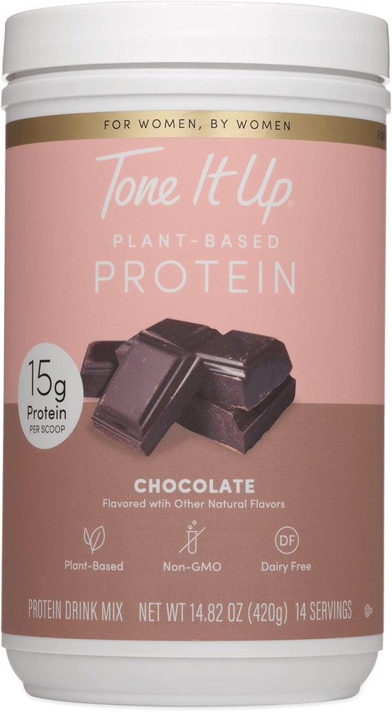 Tone It Up Plant Based Protein Powder I Dairy Free, Gluten-Free, Kosher, Non-GMO Pea & Chia Seed Protein och Oat Milk I för kvinnor I 14 portioner, 15 g protein - Choklad