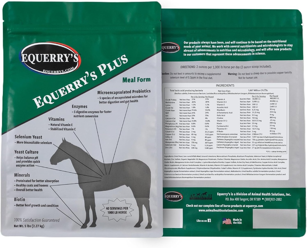 Equerry's Plus Horse Supplement - Förbättrad support med probiotika för matsmältning, vitaminer och mineraler - Tillverkad i USA - 5 lb