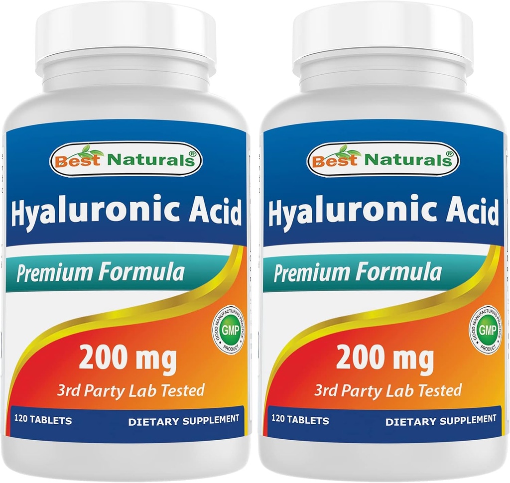 Bästa natur Hyaluronsyra 200 mg 120 tabletter (icke-GMO, Glutenfri) - Främjar ungdomlig hälsosam hud och hälsosam gemensam funktion (120 greve av 2)