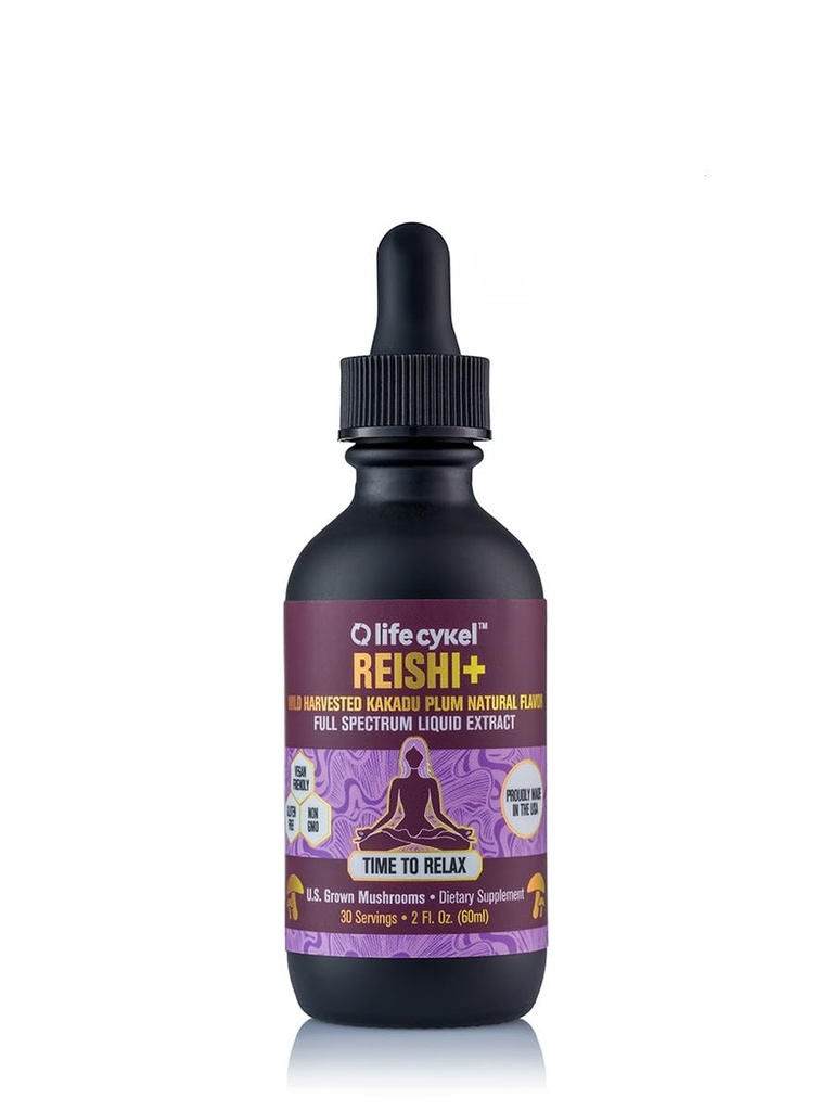 Life Cykel - Reishi Mushroom Extract w/Kakadu Plum- Adaptogen för sömnhjälp, avkoppling och cellulärt stöd - 100% organiska svampar, antioxidanter vitamin C, 2oz (Packaging May Vary)
