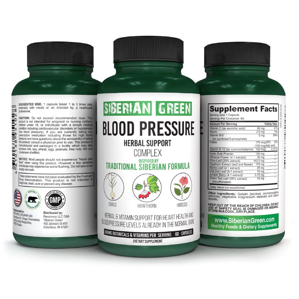 Siberian Green Blood Cardio Pressure Herbal Support - Hawthorn, Hibiscus, vitlök - 60 kapslar - traditionell sibirisk formel