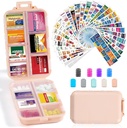 14 Grids Travel Pill Organizer Box med 415-Pcs Medicine Name Labels - Pocket Daily Pharmacy Case Container Kit - Travel Medication Holder Dispenser för Fish Oil Vitamin Supplement Storage - Rosa