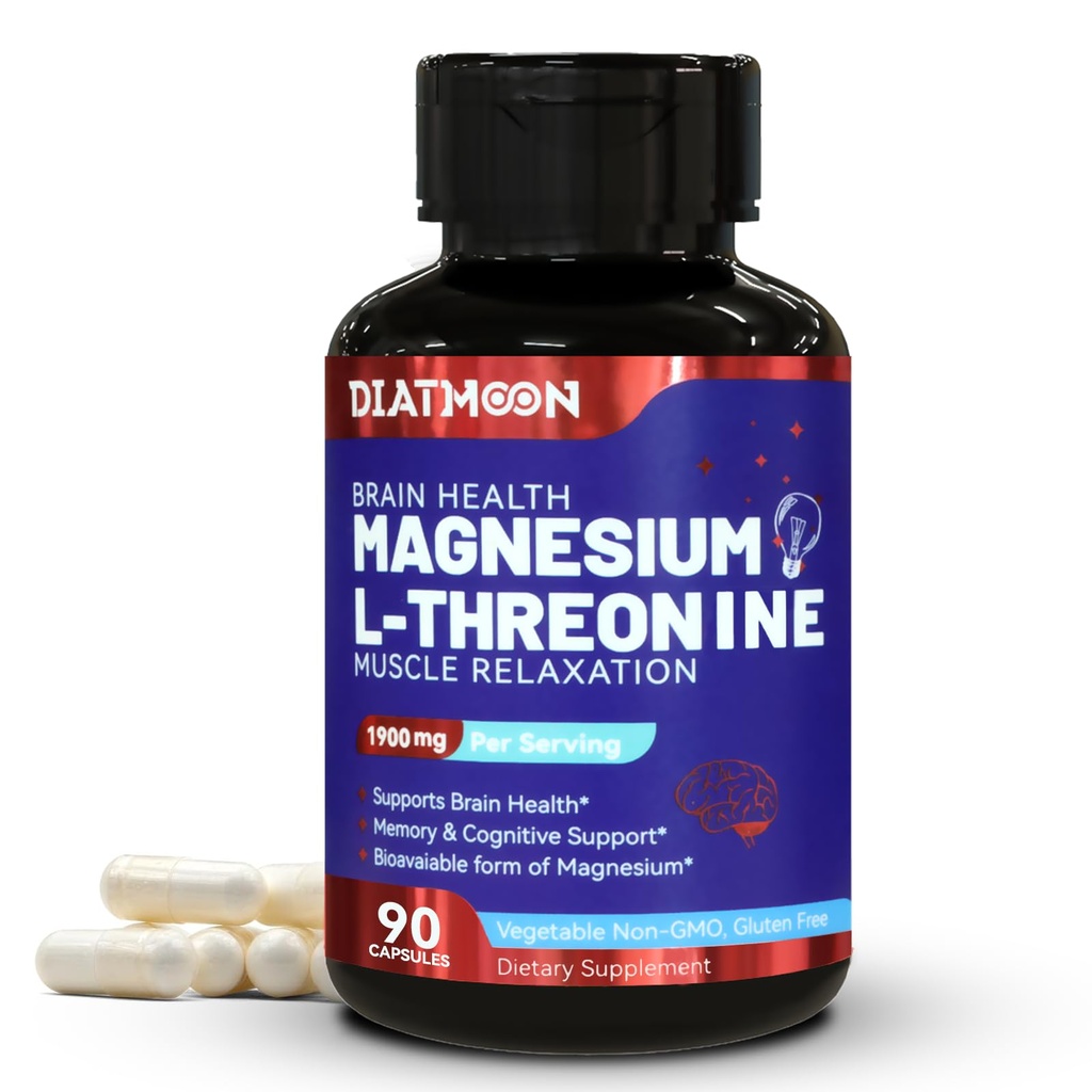 Magnesium L-Threonin, High Absorption Magnesium Supplement, 1900mg Magnesium Threonin för hjärnhälsa, Memory Support, Gluten Free, Non-GMO,90 Vegan Capsules