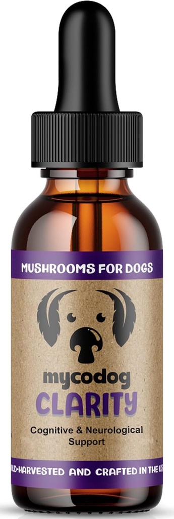 MycoDog Clarity - Kognitivt stödtillägg för hundar - Hjärnhälsa, och Senior Dog Wellness - Memory & Focus med funktionella svampar och adaptogener