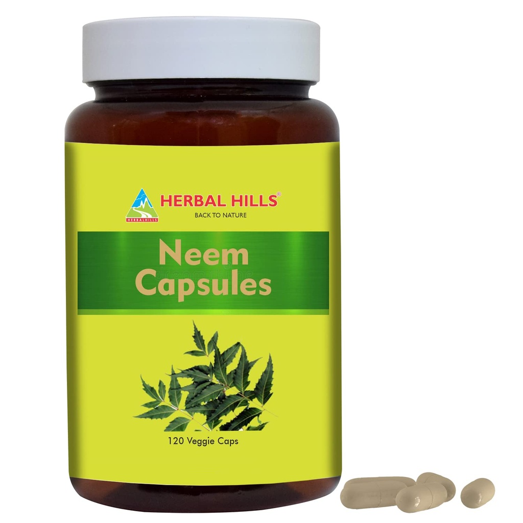 HERBAL HILLS Neem Capsules 120 Vegie Capsules Neem Leaf Azadirachta Indica 700 mg Pulver och extrakt Blend i en kapsel