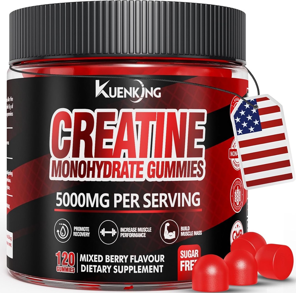 Kreatinmonohydrat Gummies för män och kvinnor, Sugar Free Vegan Creatine Gummies 5g för muskelstyrka, energiökning, Pre Workout Supplements, Boost Focus & Endurance (120 Count) - Mixed Berry