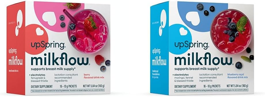 UpSpring Milkflow Electrolyte Breastfeeding Supplement Drink Mixes med Fenugreek & Moringa | Berry & Blueberry Acai Flavors | Lakteringstillskott för att stödja bröstmjölkförsörjning