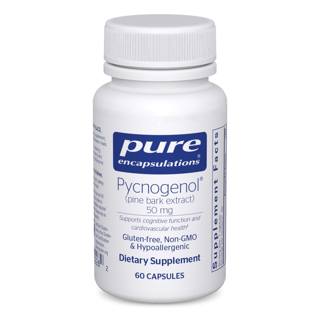 Rena inkapslingar Pycnogenol (Pine Bark Extract) 50 mg | Hypoallergent tillskott för att stödja kognitiv funktion och kardiovaskulär hälsa | 60 kapslar