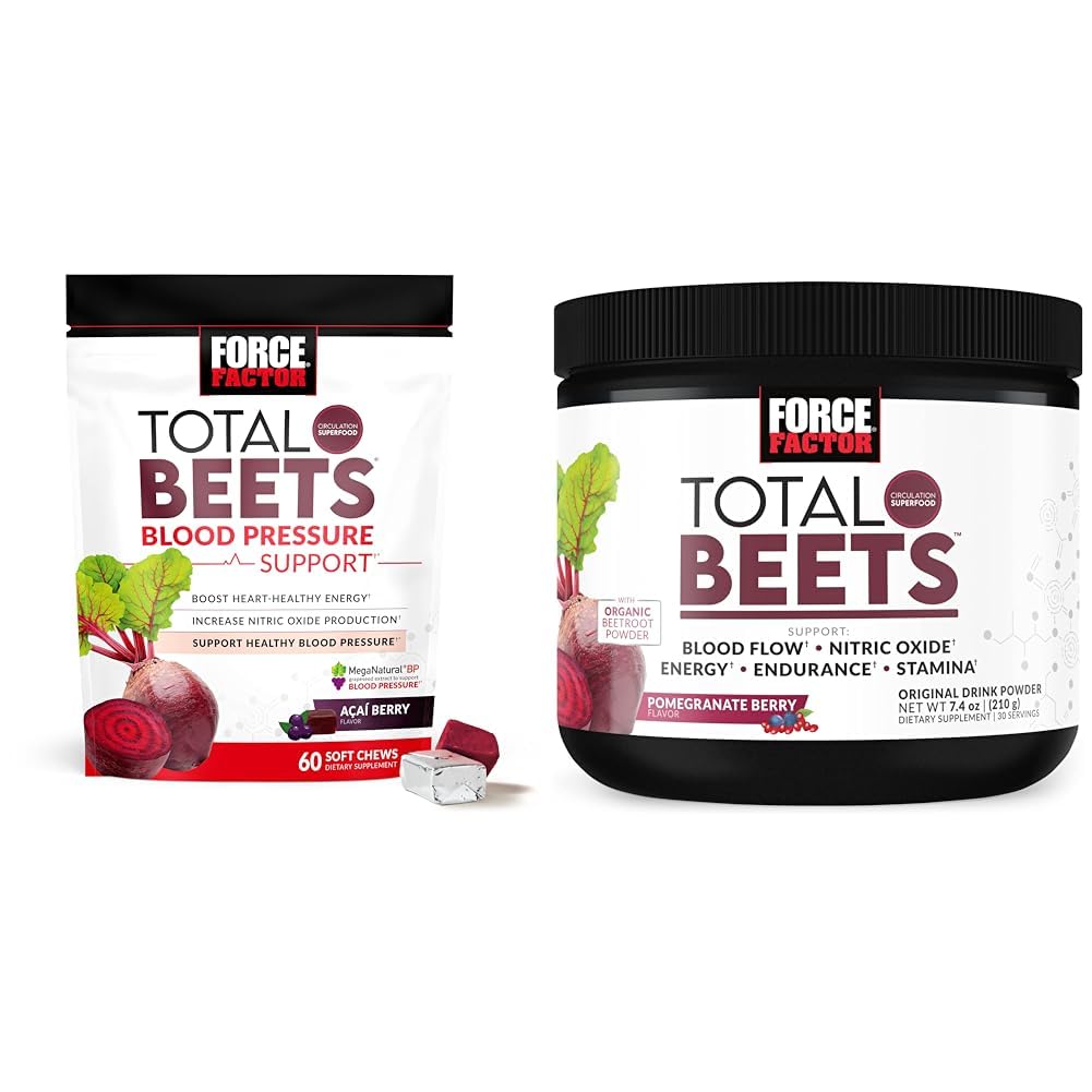 Force Factor Total Beets Blood Pressure Support Supplements with Beet Powder & Total Beets Drink Mix Superfood Powder med Nitrater för att stödja cirkulation