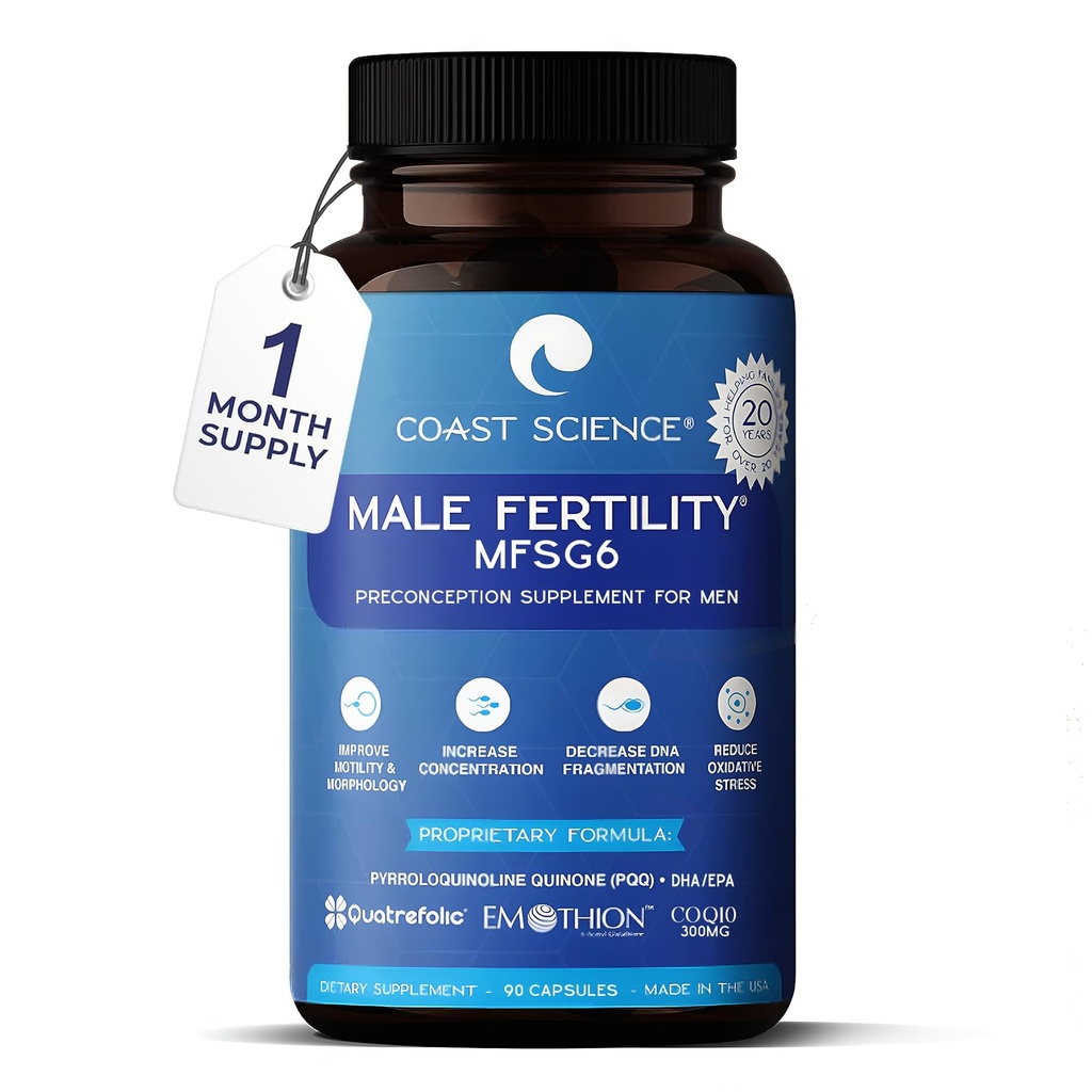 Male Fertility Supplements MFSg6 - CoQ10, Ashwaganda, PQQ - Sperm Health Count och Semen Booster Fertility Supplement för Män - Inkluderar Prenatal Vitaminer och PQQ - 90 kapslar