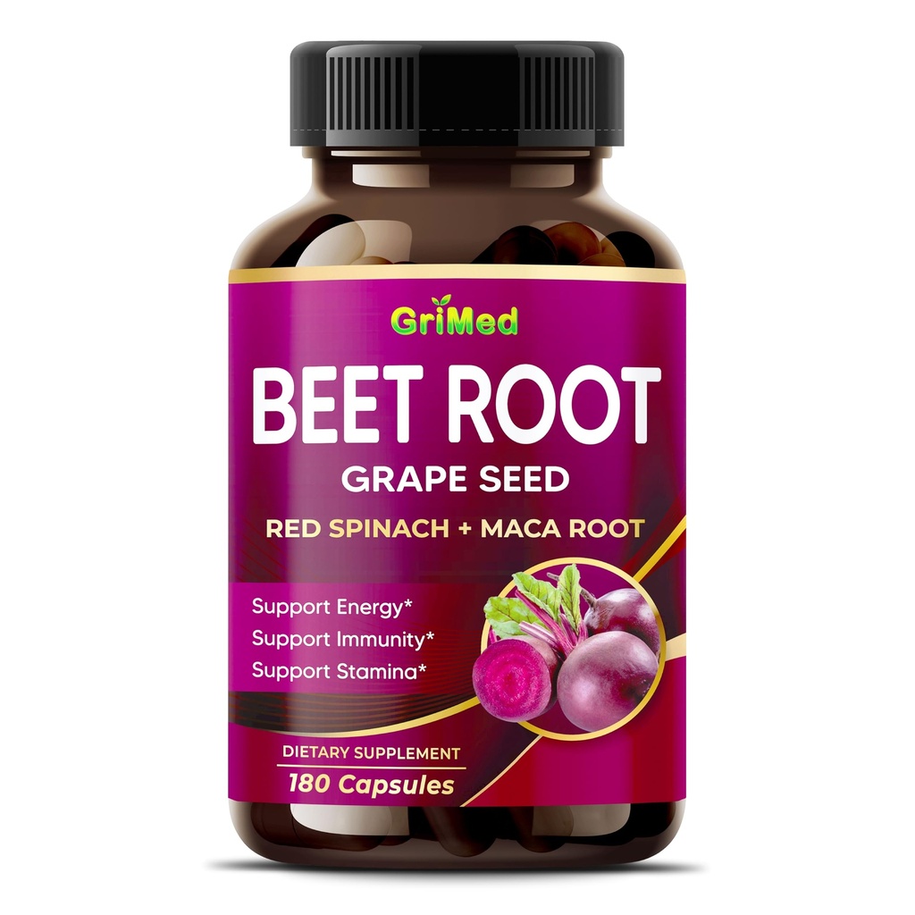 GriMed Beet Root med Grape Seed Extract, Maca Root, Red Spinach & Ashwagandha - 180 Vegetable Capsules