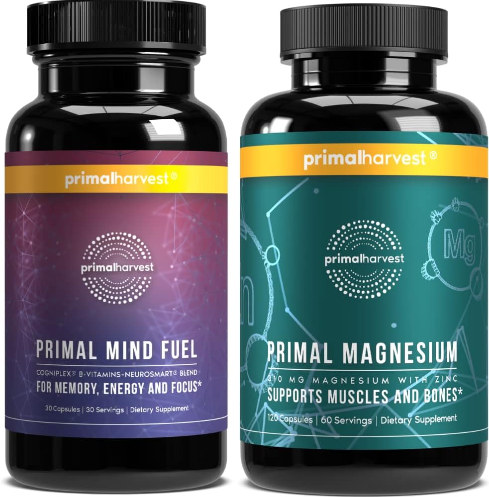 Primal Harvest Mind Fuel & Magnesium Glycinate Supplements för kvinnor och män Magnesium och Mind Fuel Brain Booster Pills Bundle