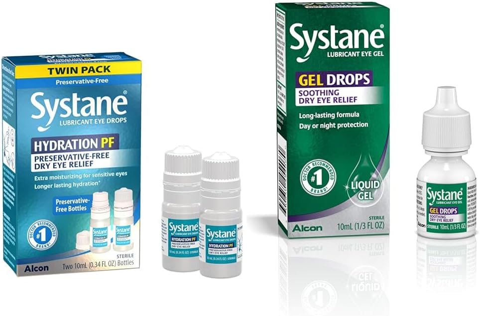 Systan Hydration Multi-Dose Preservative-Free Eye Drops Torr Eye Relief Twin Pack (2x10ml) & Lubricant Eye Gel Drops, 10-ml (Packaging May Vary)