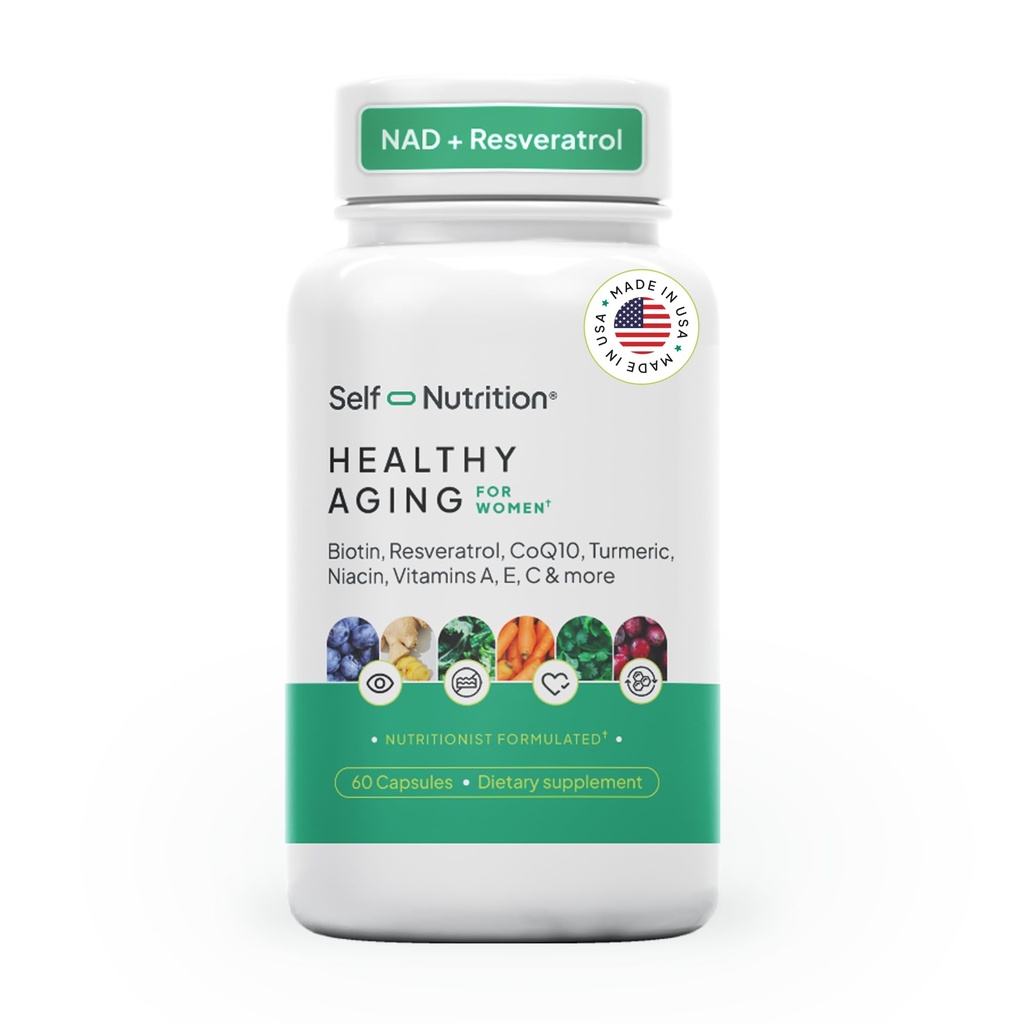 Hälsosam åldrande tillskott för kvinnor - Resveratrol, NAD, Collagen Booster, Biotin, Hyaluronic Acid & More. Cellular Health, Beauty, Longevity - USA, Vegan, 60 kapslar.