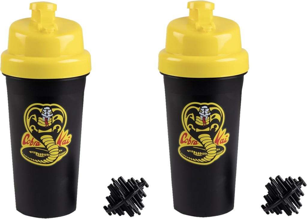 Karate Kid Cobra Kai 25oz Protein Shaker Bottles for Powder Mixes - Pack of 2 - Leakproof Lid Screw on Lids - Works for Smoothies, Energy Drinks, Workout Blends, Shakes - Officiellt licensierad