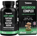 Lions Mane Mushroom Complex - 5300 mg Adaptogen Blend för minne, fokus och immunstöd - 5 i 1 Lionsmane, Chaga, Maitake, Shiitake och Reishi Extract, Nootropic Mushroom Supplement Capsules