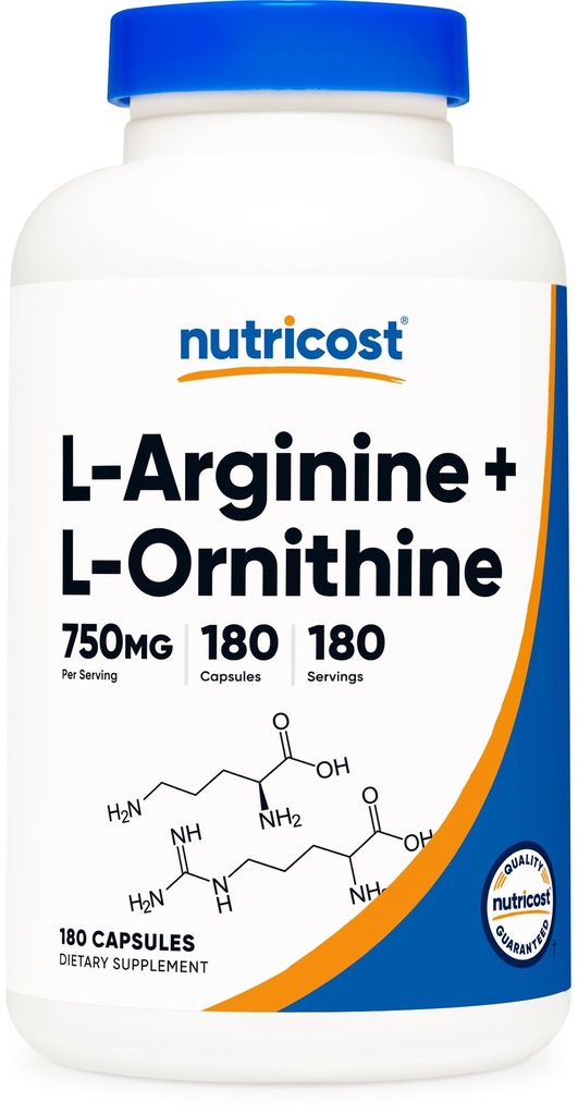 Nutricost L-arginin L-Ornithine 750mg; 180 kapslar