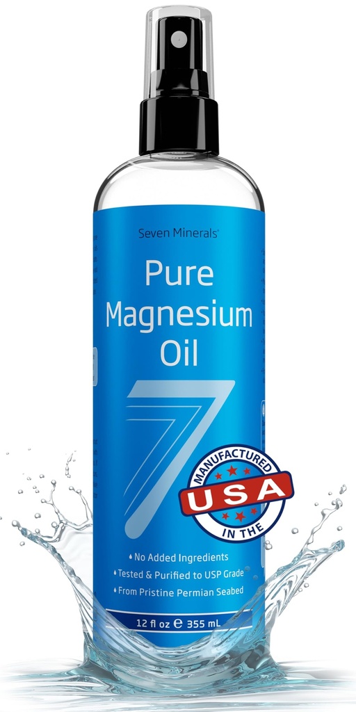 Seven Minerals Pure Magnesium Oil Spray, Big 12oz, USP Grade, Extra Strength, för Feet, Sleep, Muscle Pain & Cramps - Mined i USA