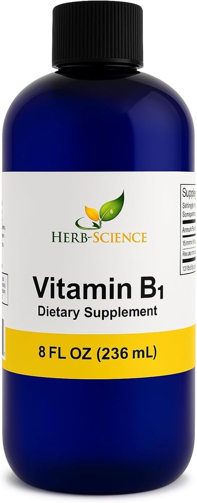 Flytande vitamin B1 droppar - Daglig tiamintillskott för att stödja utmattning, nervsystem, hjärthälsa, stressavlastning, naturlig energibooster - 500% DV, 288 portioner per flaska - 8 fl oz