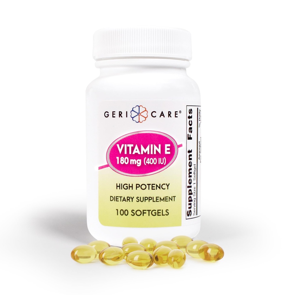 GeriCare High-Potency Vitamin E Capsules - 400 IE för Skin & Immune Support, 180mg | 100 greve | Organisk vitamin E för kvinnor och män