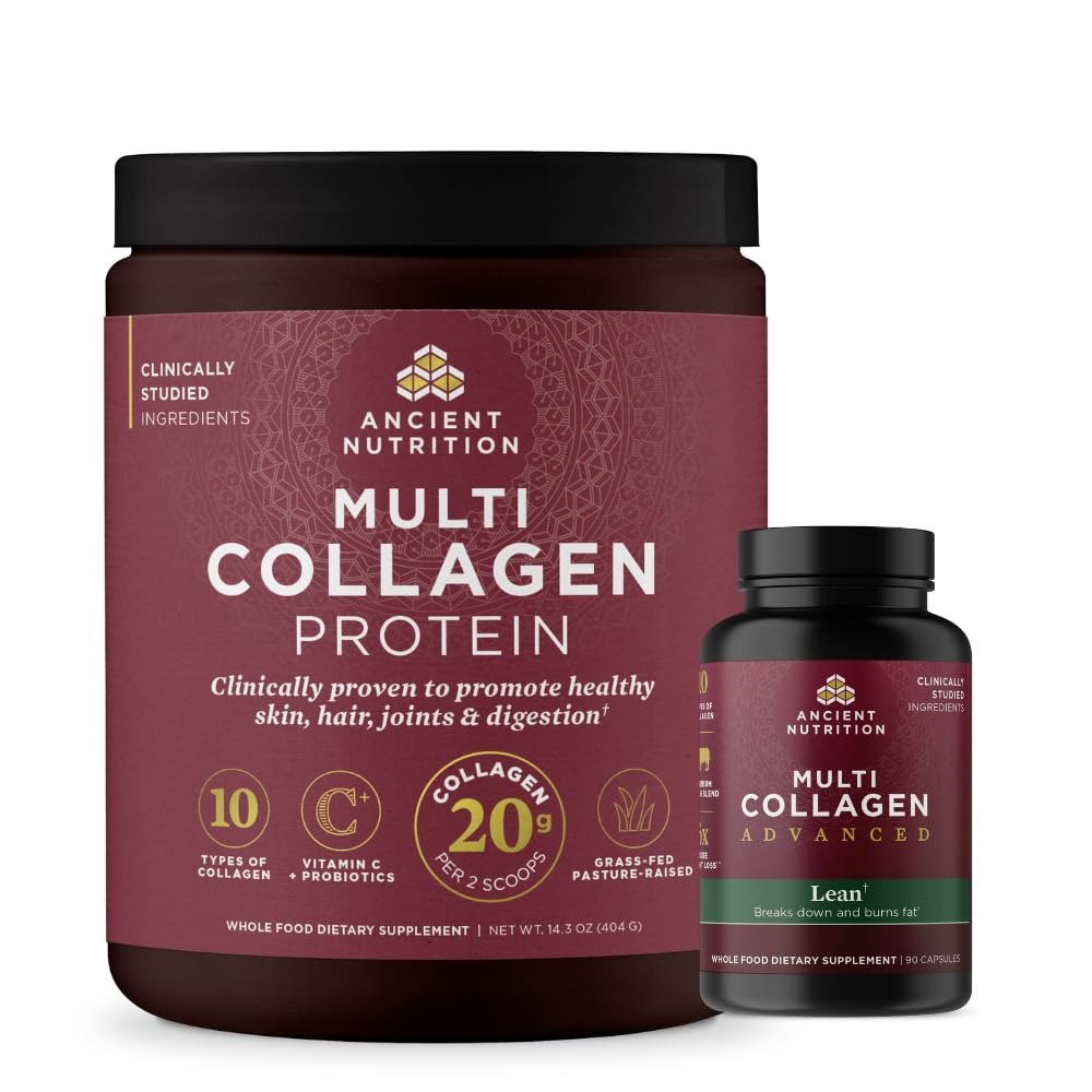 Forntida näring Multi Collagen Avancerade Lean Capsules, 90 greve + Multi Collagen Protein Powder, Osmakad, 40 portioner