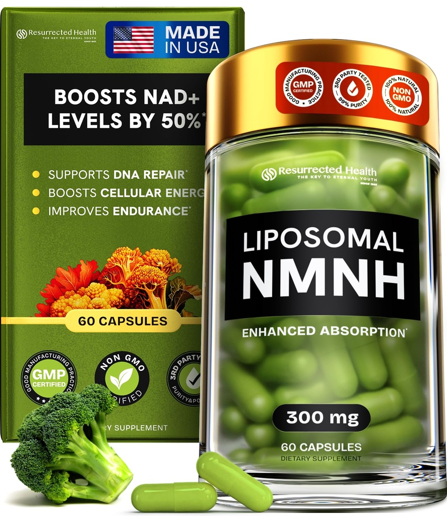 Liposomal NMNH Supplement (Dihydronicotinamide Mononucleotide) - Hög renhet NAD för antiåldrande, energi, fokus - Ren NMNH Organic 60 kapslar - 300mg