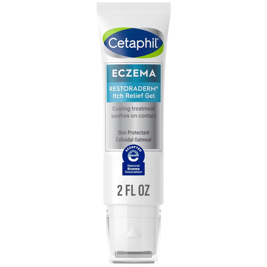 CETAPHIL ECZEMA RESTORADERM Itch Relief Gel, för Eczema Prone Skin, 2 fl oz, omedelbart lugnar, 12 timmars klåda lättnad, 0,5% hudskyddande kolloidal havregryn, steroidfri